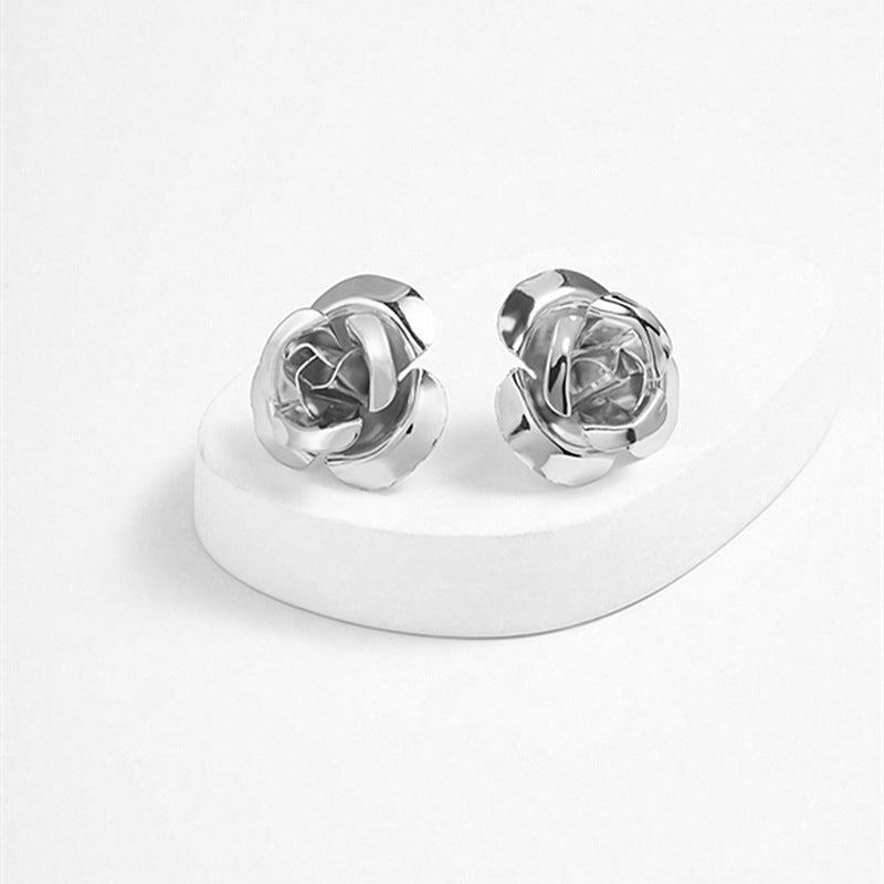Exaggerated Gold Flowers Stud Earrings For Women Featuring Electroplated Metal
