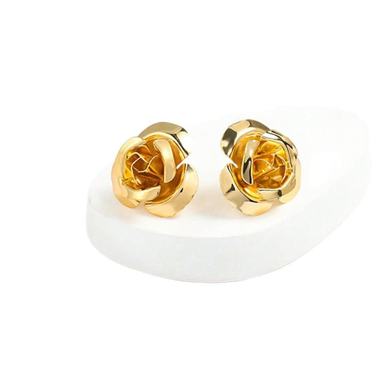 Exaggerated Gold Flowers Stud Earrings For Women Featuring Electroplated Metal