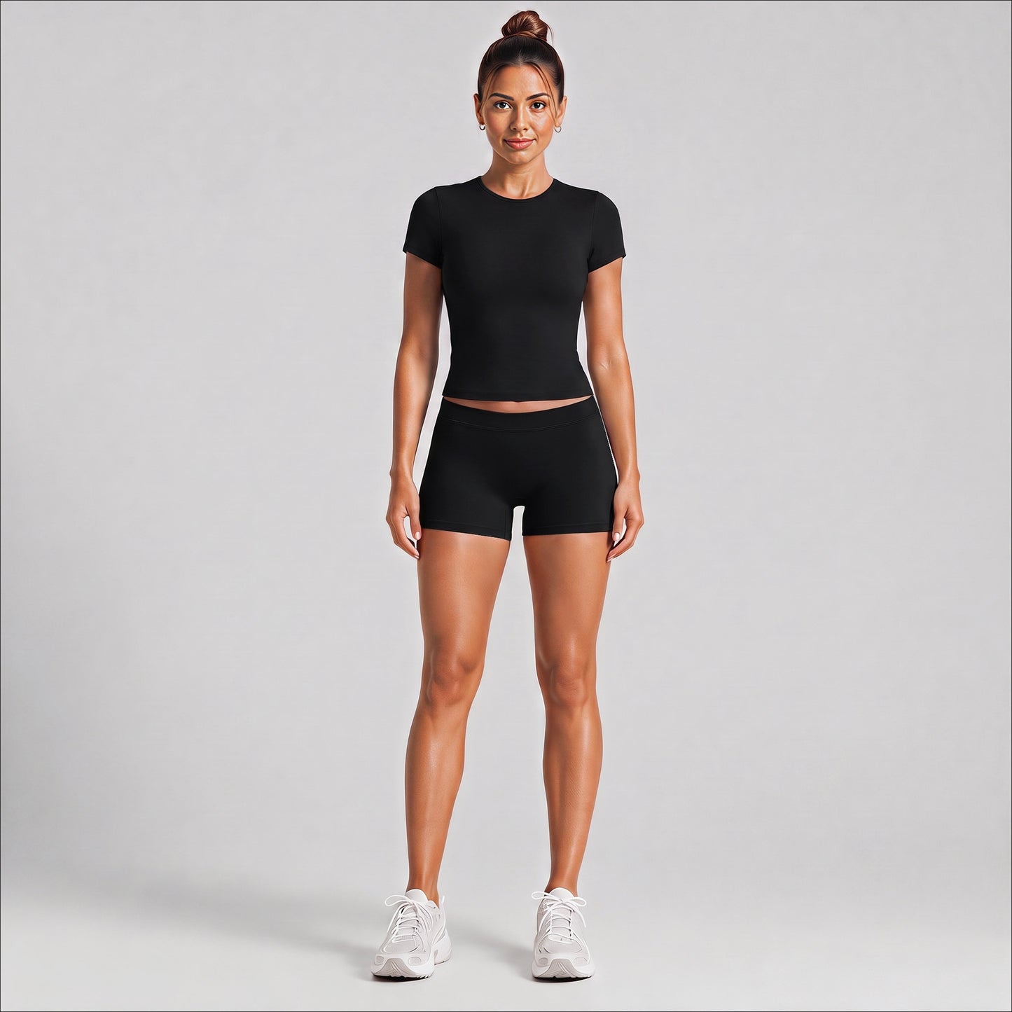Sport Running Shorts For Women In Stretchy Nylon Fabric With Short Sleeve, Perfect For Summer