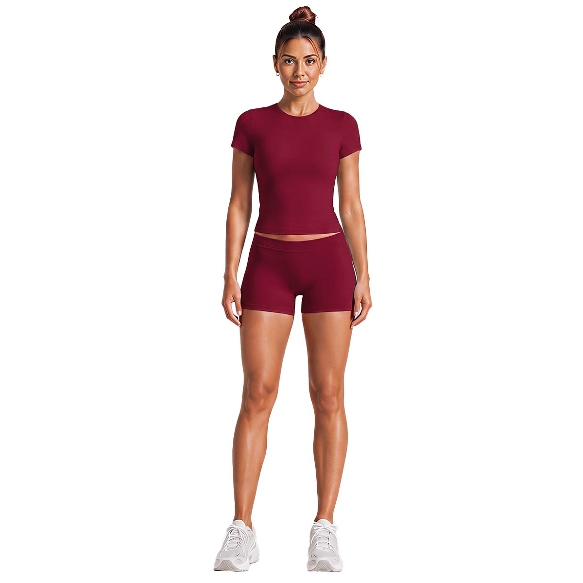 Sport Running Shorts For Women In Stretchy Nylon Fabric With Short Sleeve, Perfect For Summer