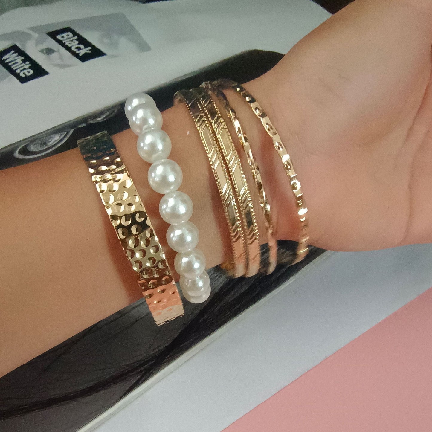 Round Gold Metal Bangle Featuring Electroplated Finish For Elegant Style