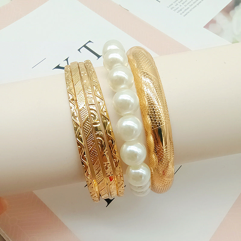 Round Gold Metal Bangle Featuring Electroplated Finish For Elegant Style