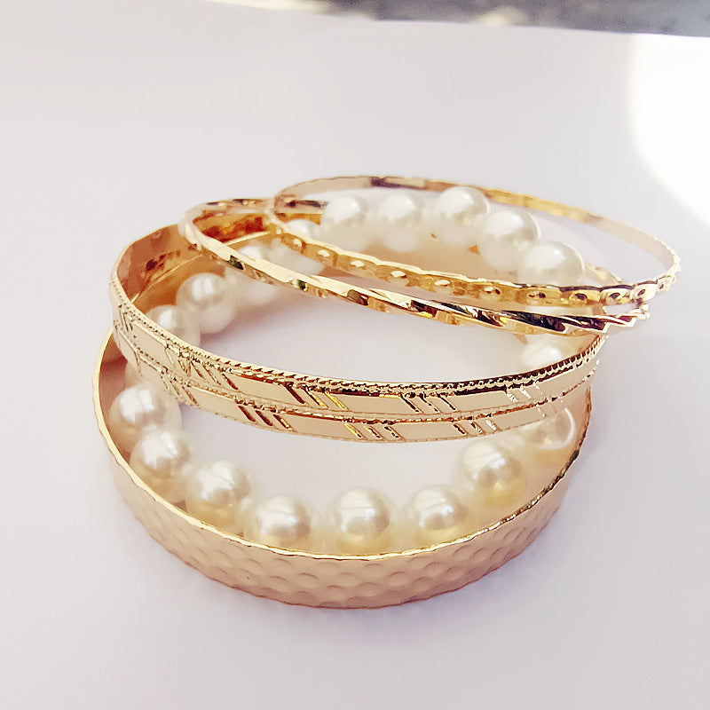 Round Gold Metal Bangle Featuring Electroplated Finish For Elegant Style