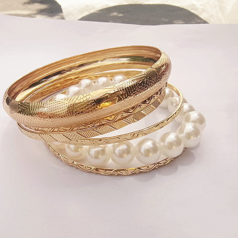 Round Gold Metal Bangle Featuring Electroplated Finish For Elegant Style