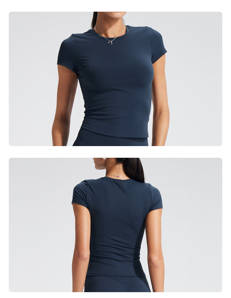 Sport Running Shorts For Women In Stretchy Nylon Fabric With Short Sleeve, Perfect For Summer