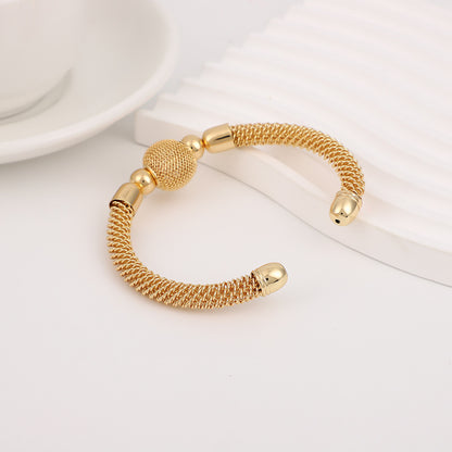 Vintage Style Gold Braid Bangle In Metal With Beads, Electroplated Finish, Unisex Design