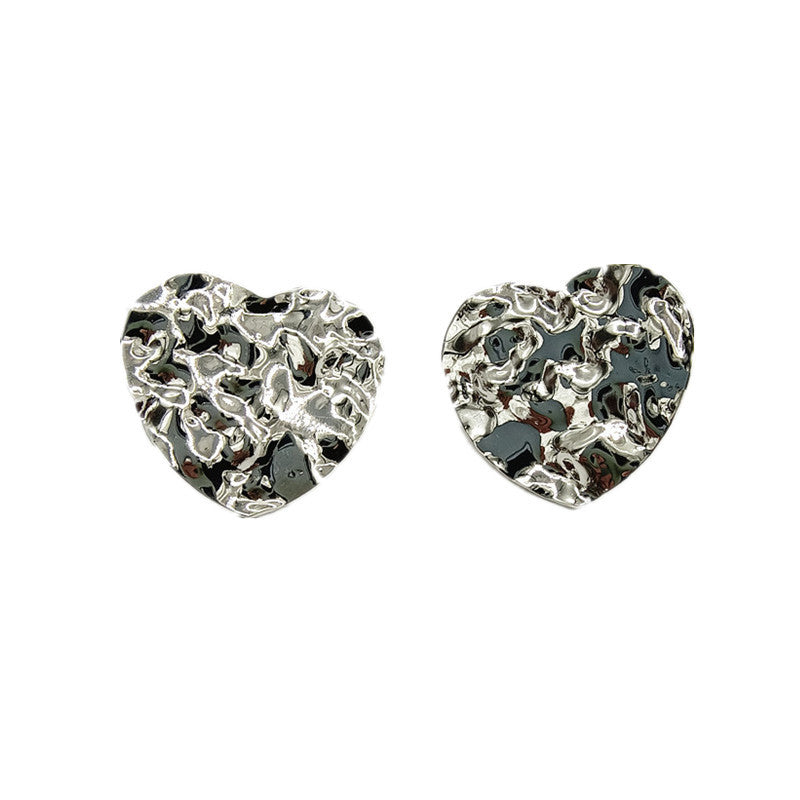 Exaggerated Heart Shape Silver Stud Earrings For Women, Electroplated Metal Design
