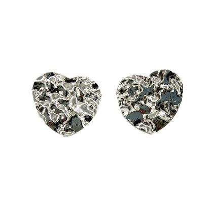 Exaggerated Heart Shape Silver Stud Earrings For Women, Electroplated Metal Design