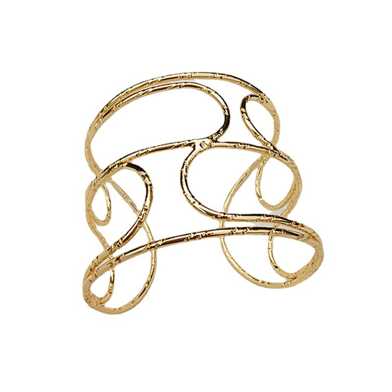 Geometric Gold Alloy Bangle With Electroplated Finish For Elegant Style