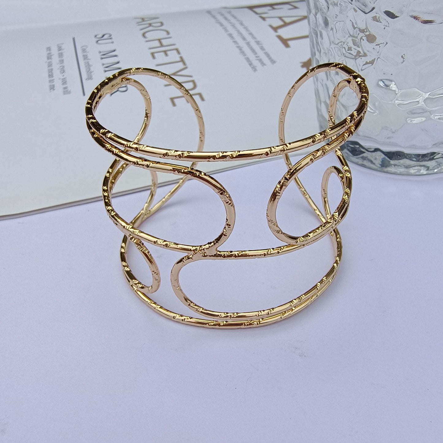 Geometric Gold Alloy Bangle With Electroplated Finish For Elegant Style