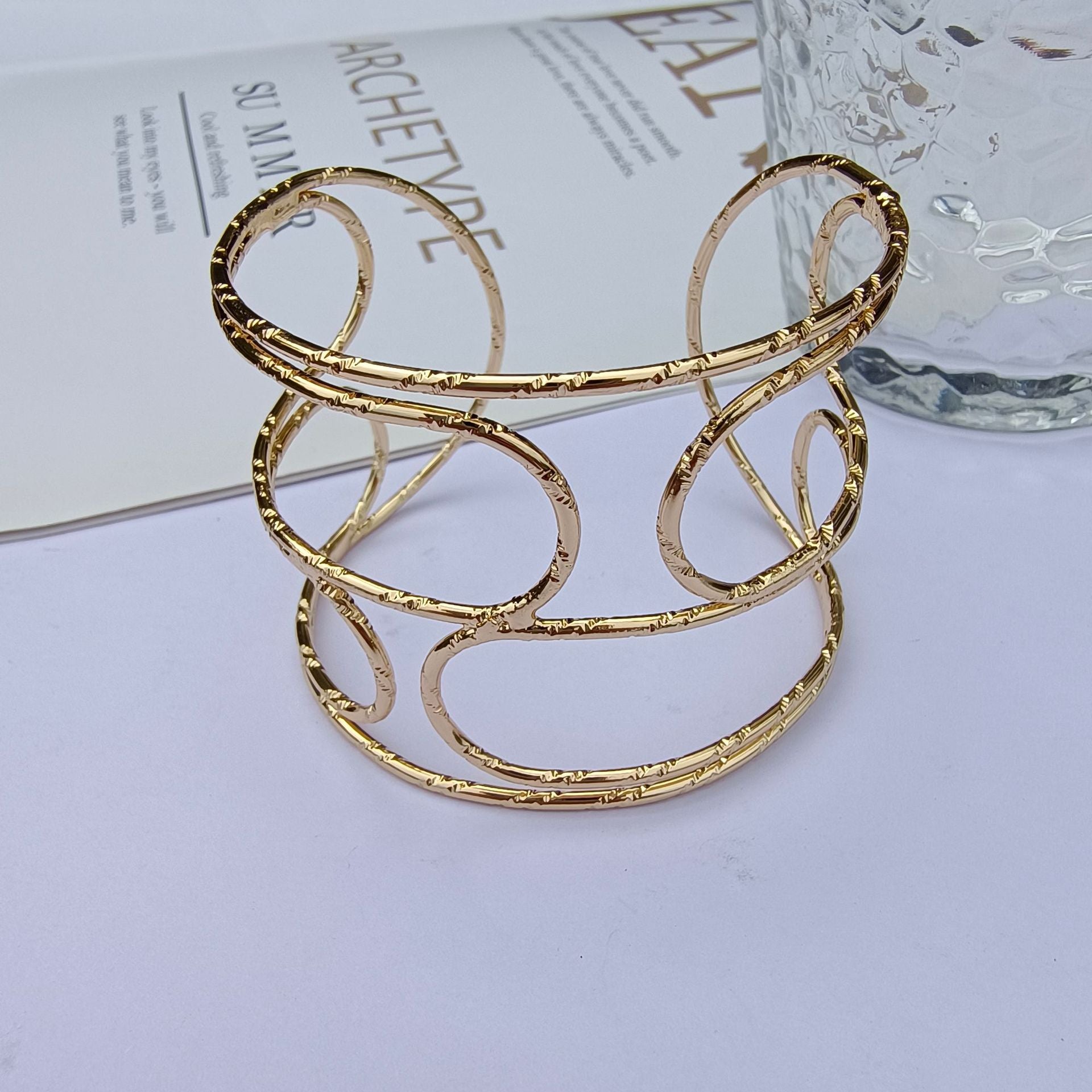 Geometric Gold Alloy Bangle With Electroplated Finish For Elegant Style
