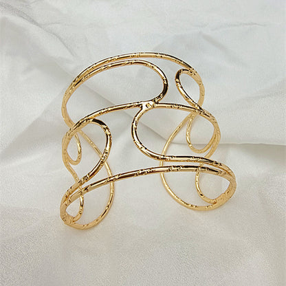 Geometric Gold Alloy Bangle With Electroplated Finish For Elegant Style