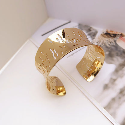 Punk Style Irregular Copper Bangle For Women In Gold Color