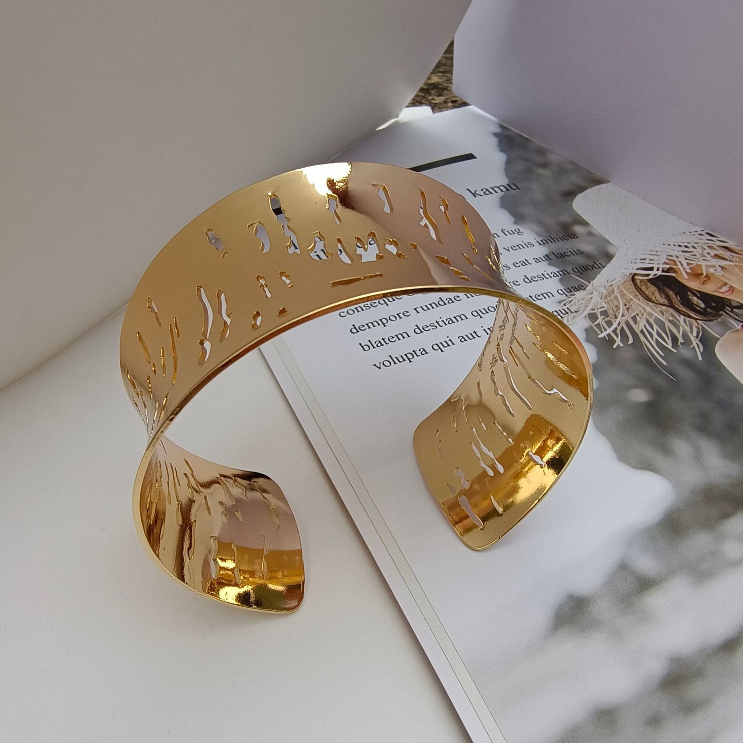 Punk Style Irregular Copper Bangle For Women In Gold Color