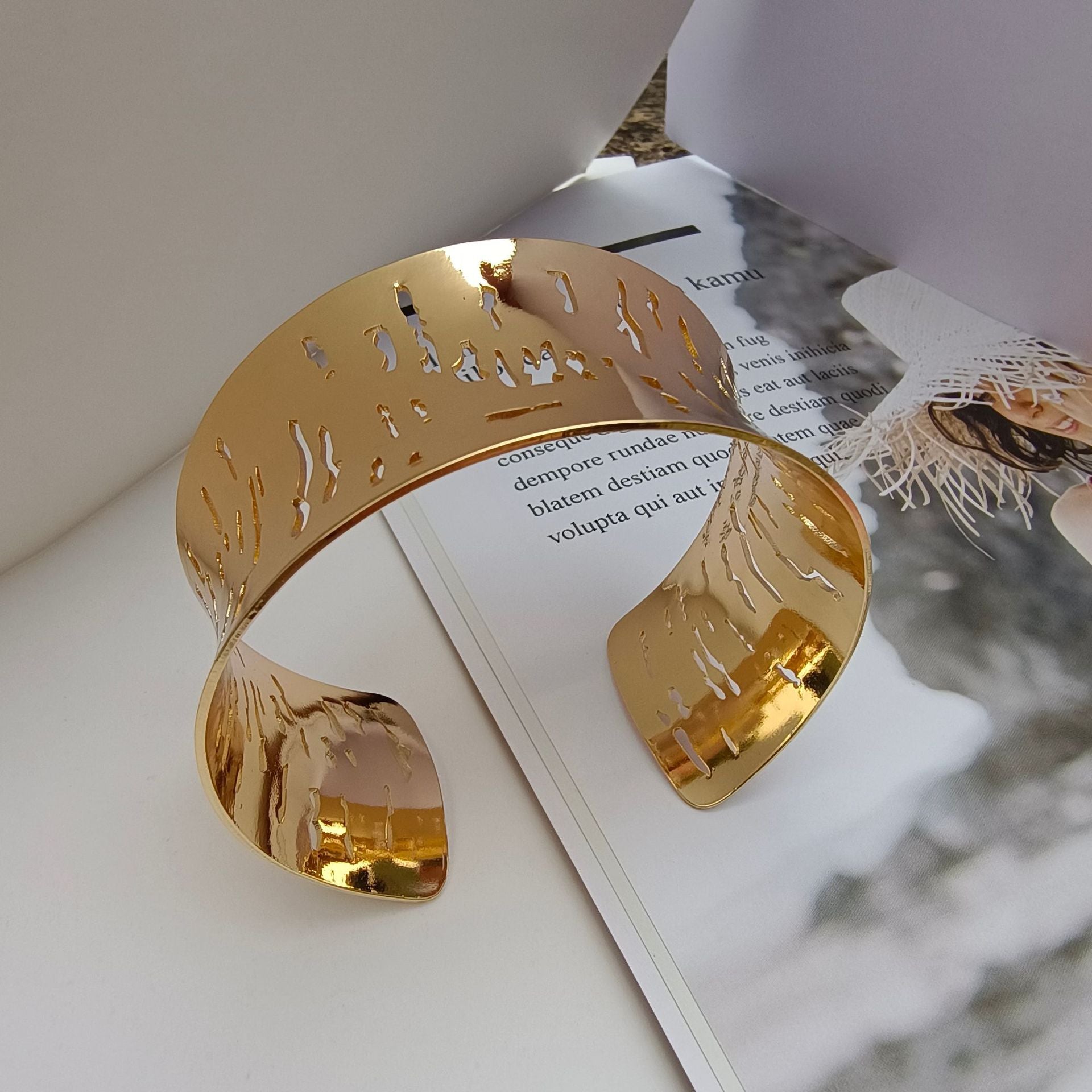 Punk Style Irregular Copper Bangle For Women In Gold Color