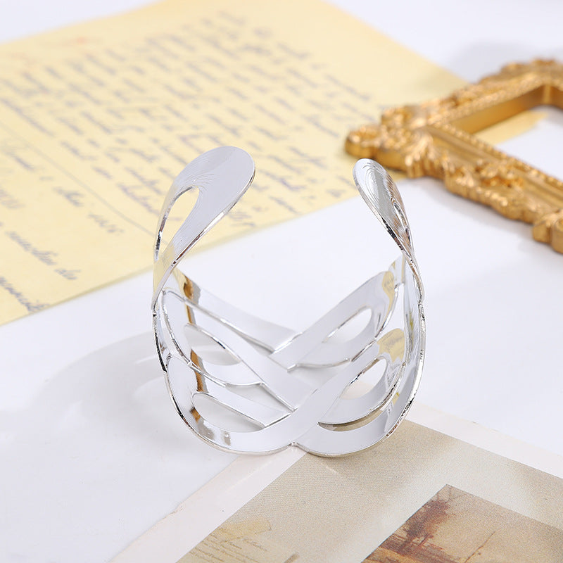 Simple Style Geometric Asymmetrical Bangle In Gold Featuring Electroplated Golden Plated Metal
