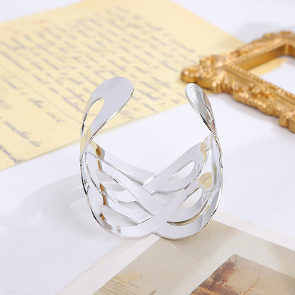 Simple Style Geometric Asymmetrical Bangle In Gold Featuring Electroplated Golden Plated Metal