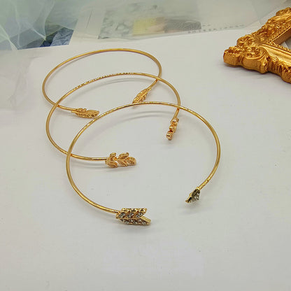 Leaves Pattern Women’s Arm Cuff Wristband Set Of 3 Pieces Featuring Electroplated Metal With Artificial Gemstones