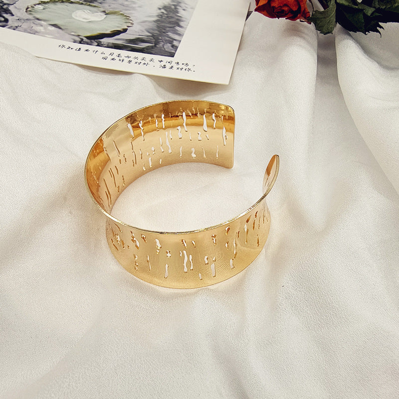 Punk Style Irregular Copper Bangle For Women In Gold Color