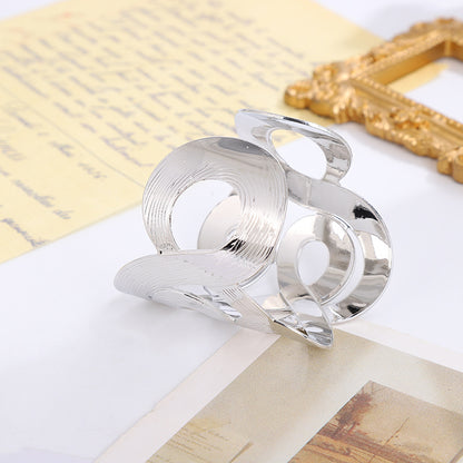 Simple Style Geometric Asymmetrical Bangle In Gold Featuring Electroplated Golden Plated Metal