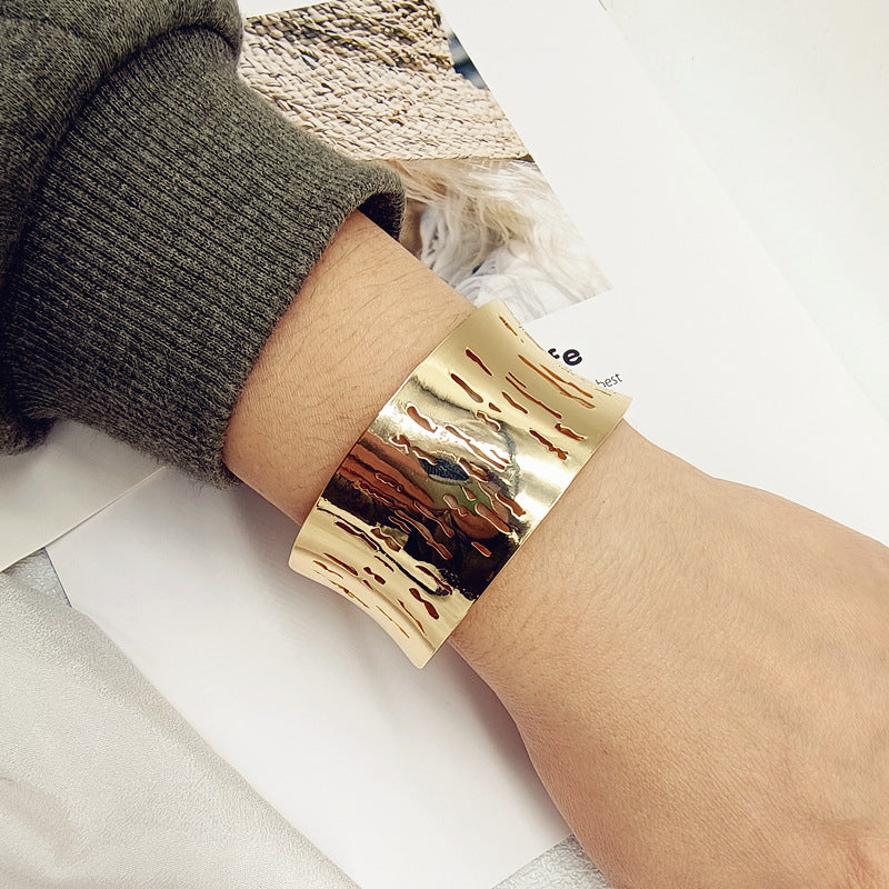 Punk Style Irregular Copper Bangle For Women In Gold Color