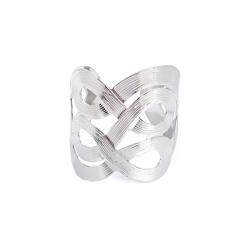 Simple Style Geometric Asymmetrical Bangle In Gold Featuring Electroplated Golden Plated Metal