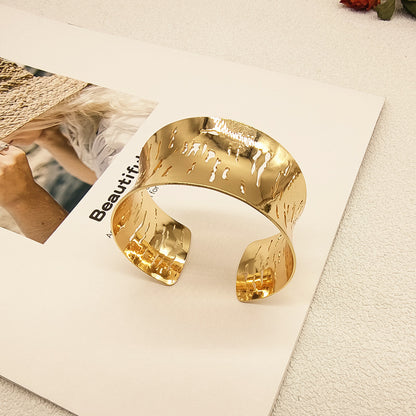 Punk Style Irregular Copper Bangle For Women In Gold Color