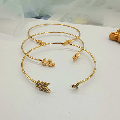 Leaves Pattern Women’s Arm Cuff Wristband Set Of 3 Pieces Featuring Electroplated Metal With Artificial Gemstones