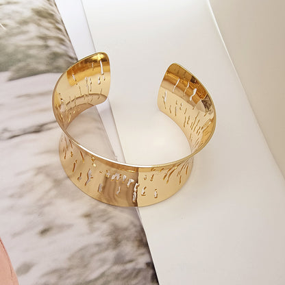 Punk Style Irregular Copper Bangle For Women In Gold Color