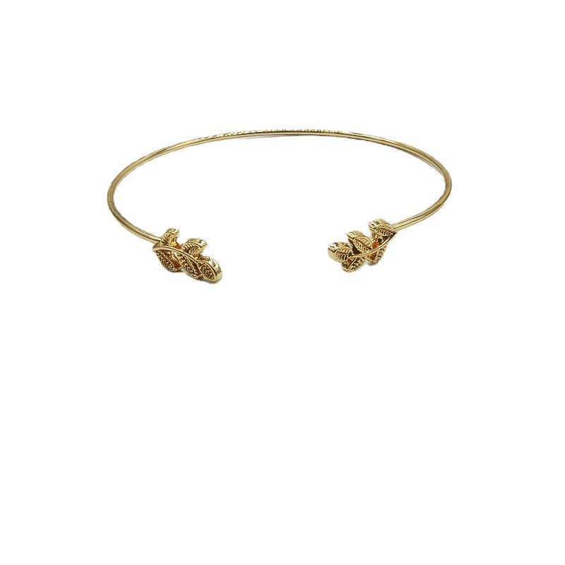 Leaves Pattern Women’s Arm Cuff Wristband Set Of 3 Pieces Featuring Electroplated Metal With Artificial Gemstones