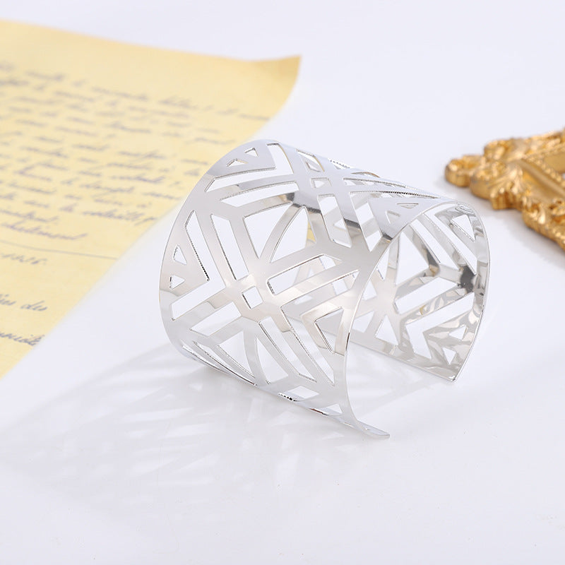 Exaggerated Geometric Silver Plated Metal Bangle In Silver Featuring Bold Design