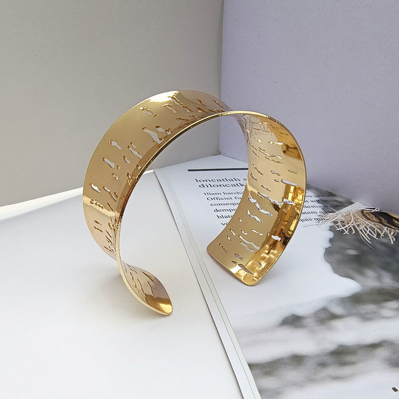 Punk Style Irregular Copper Bangle For Women In Gold Color