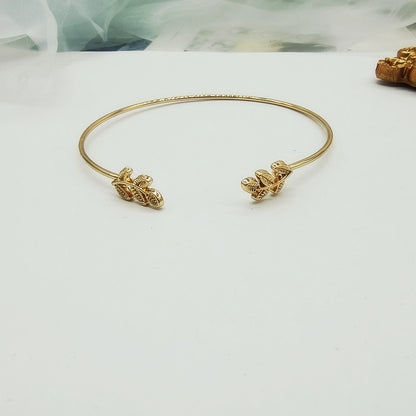 Leaves Pattern Women’s Arm Cuff Wristband Set Of 3 Pieces Featuring Electroplated Metal With Artificial Gemstones