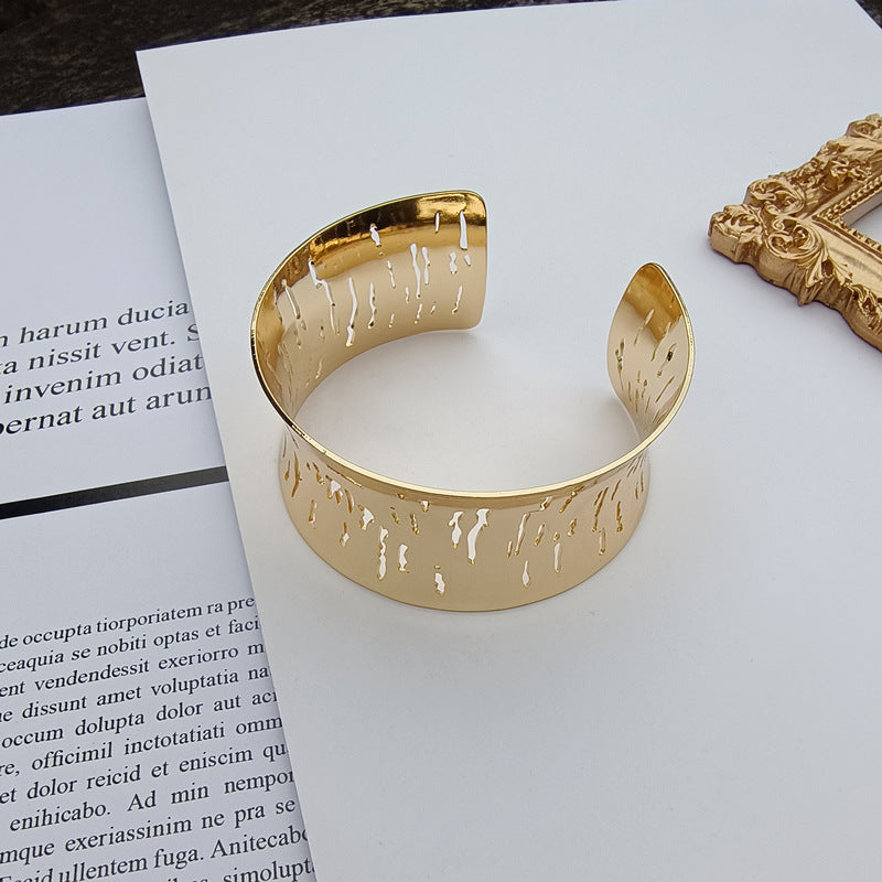 Punk Style Irregular Copper Bangle For Women In Gold Color