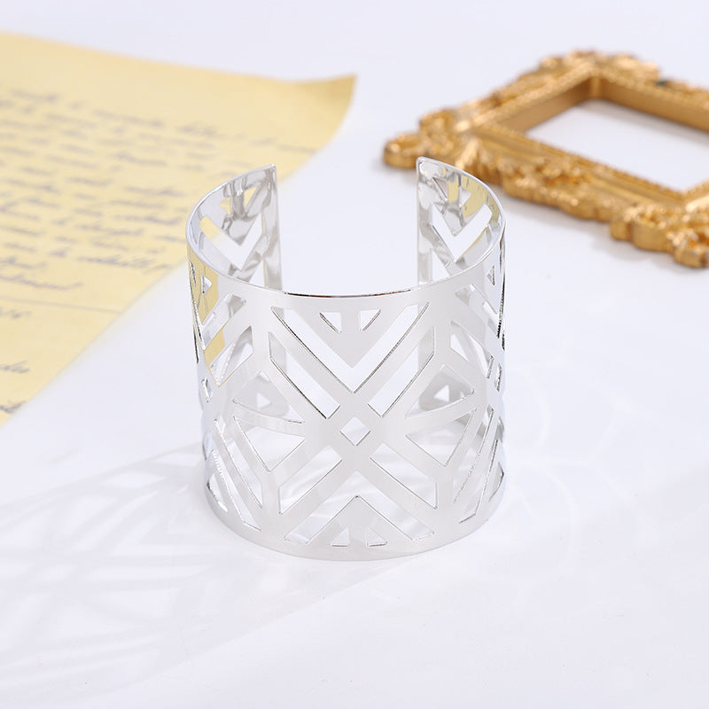 Exaggerated Geometric Silver Plated Metal Bangle In Silver Featuring Bold Design