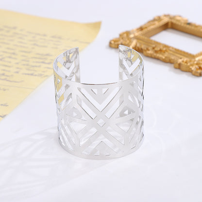 Exaggerated Geometric Silver Plated Metal Bangle In Silver Featuring Bold Design