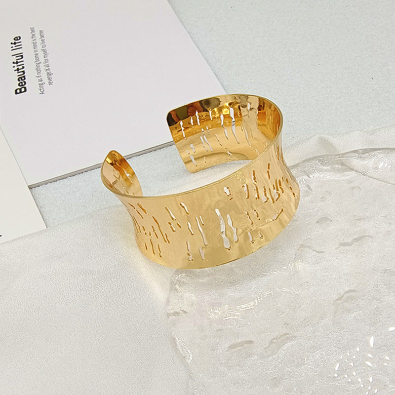 Punk Style Irregular Copper Bangle For Women In Gold Color