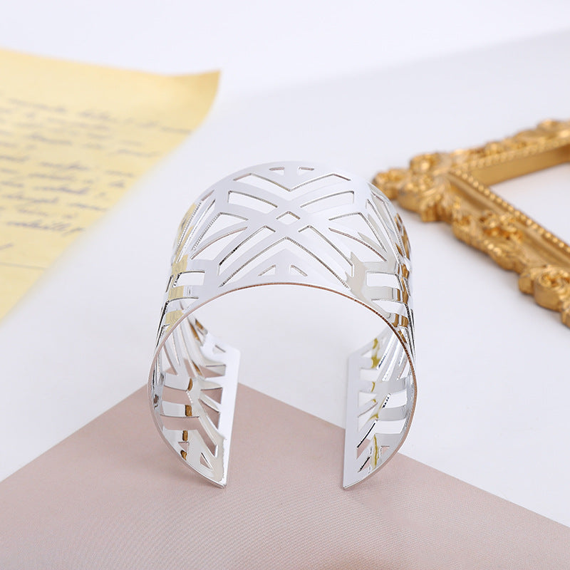 Exaggerated Geometric Silver Plated Metal Bangle In Silver Featuring Bold Design