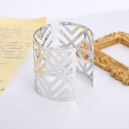 Exaggerated Geometric Silver Plated Metal Bangle In Silver Featuring Bold Design