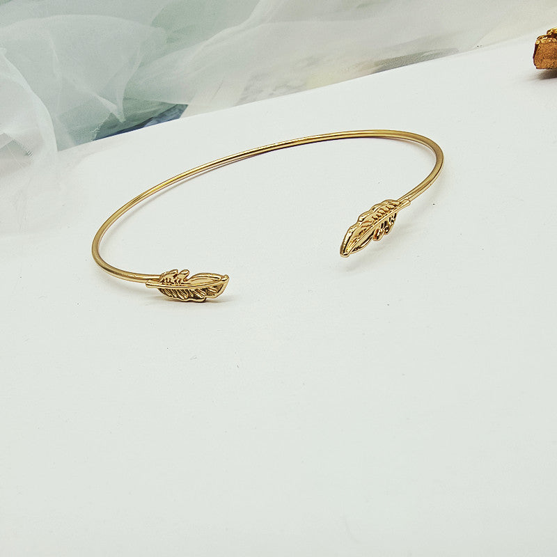 Leaves Pattern Women’s Arm Cuff Wristband Set Of 3 Pieces Featuring Electroplated Metal With Artificial Gemstones