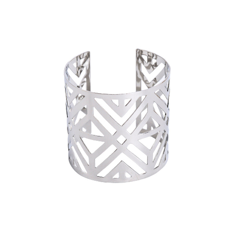 Exaggerated Geometric Silver Plated Metal Bangle In Silver Featuring Bold Design