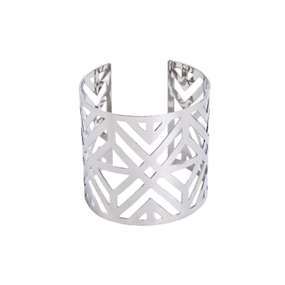 Exaggerated Geometric Silver Plated Metal Bangle In Silver Featuring Bold Design