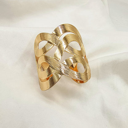 Simple Style Geometric Asymmetrical Bangle In Gold Featuring Electroplated Golden Plated Metal