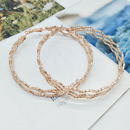 Exaggerated Waves Large Earrings For Women In Rose Gold Metal, Perfect For Travel
