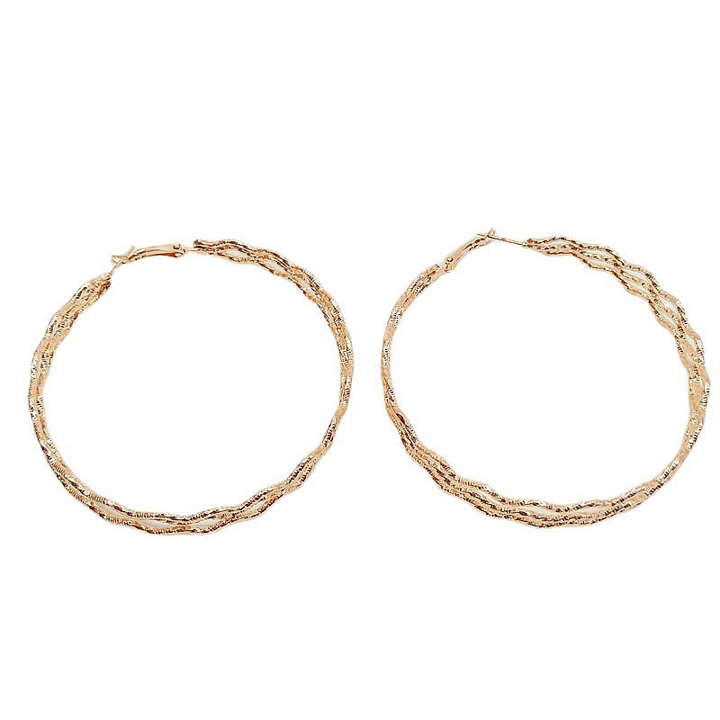 Exaggerated Waves Large Earrings For Women In Rose Gold Metal, Perfect For Travel