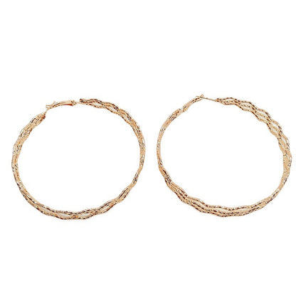 Exaggerated Waves Large Earrings For Women In Rose Gold Metal, Perfect For Travel