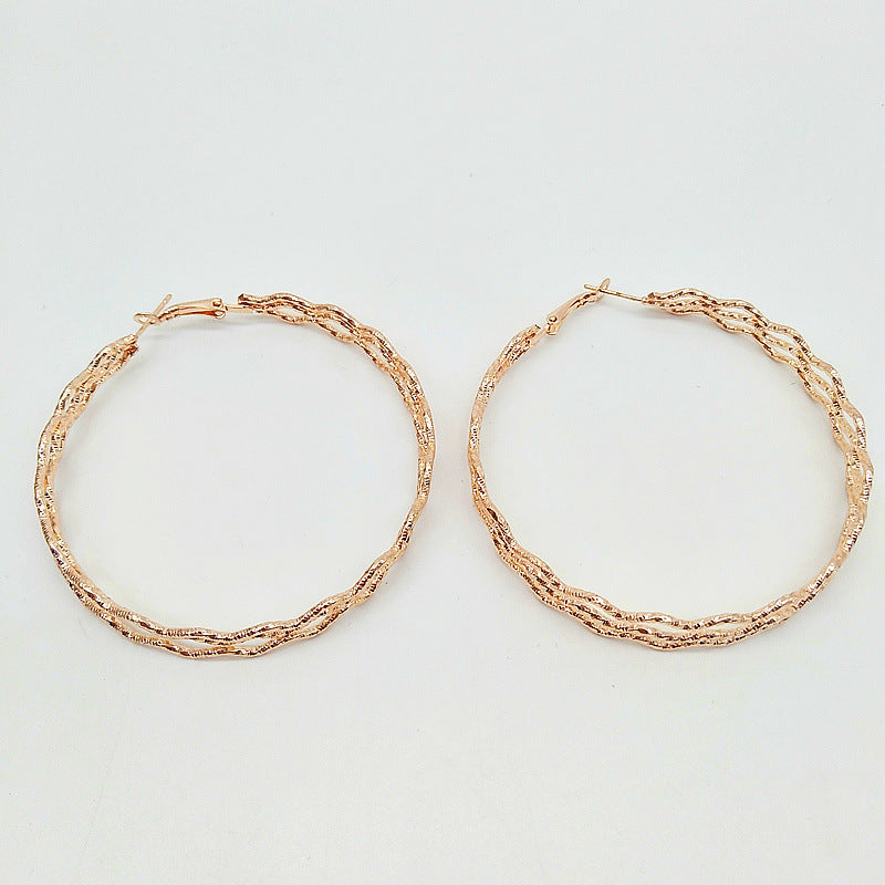 Exaggerated Waves Large Earrings For Women In Rose Gold Metal, Perfect For Travel