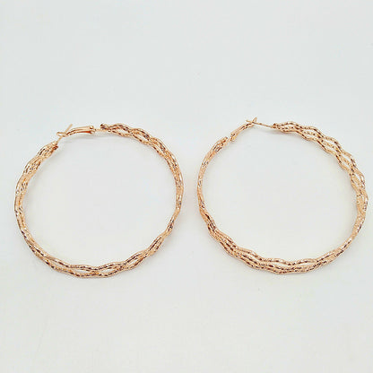 Exaggerated Waves Large Earrings For Women In Rose Gold Metal, Perfect For Travel