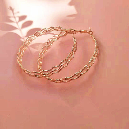 Exaggerated Waves Large Earrings For Women In Rose Gold Metal, Perfect For Travel