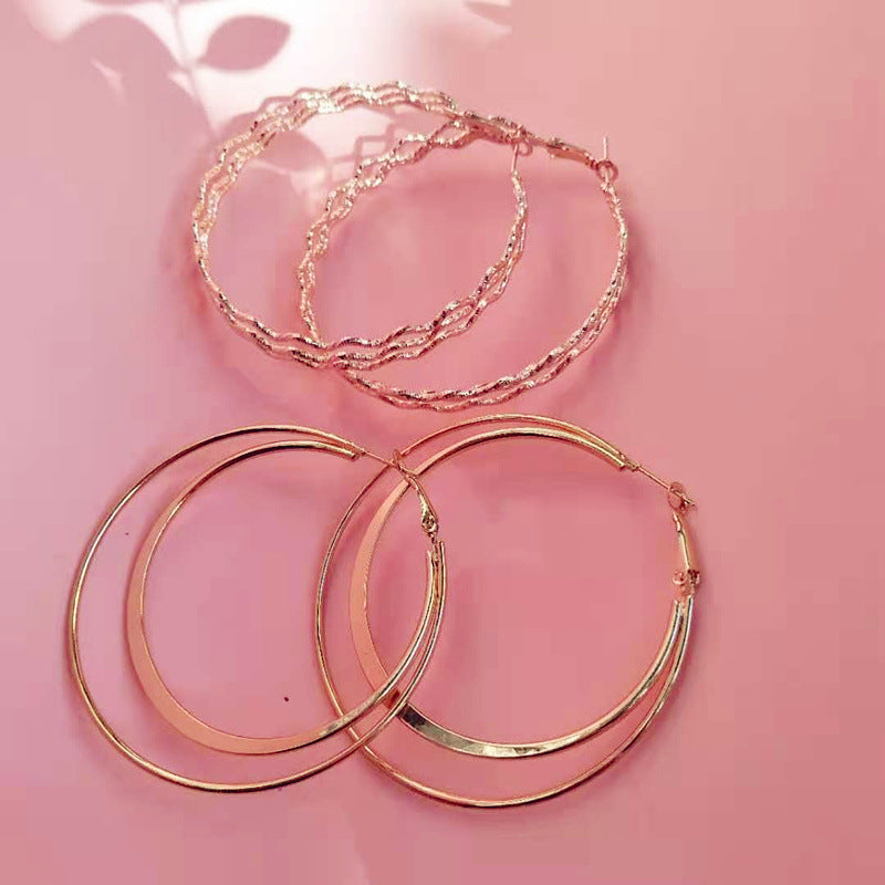 Exaggerated Waves Large Earrings For Women In Rose Gold Metal, Perfect For Travel